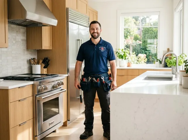 Appliance Repair Hero technician in a Brice, OH kitchen after an appliance repair